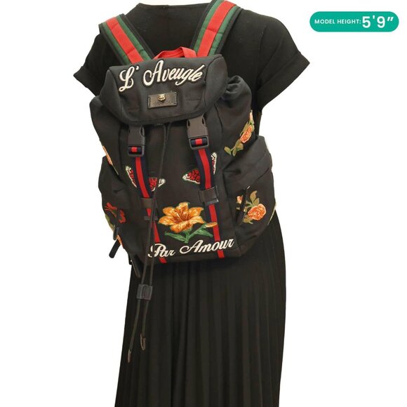 Gucci  L'Aveugle Par Amour Embroidered Techno Web Canvas Backpack Black - Picture 2 of 12